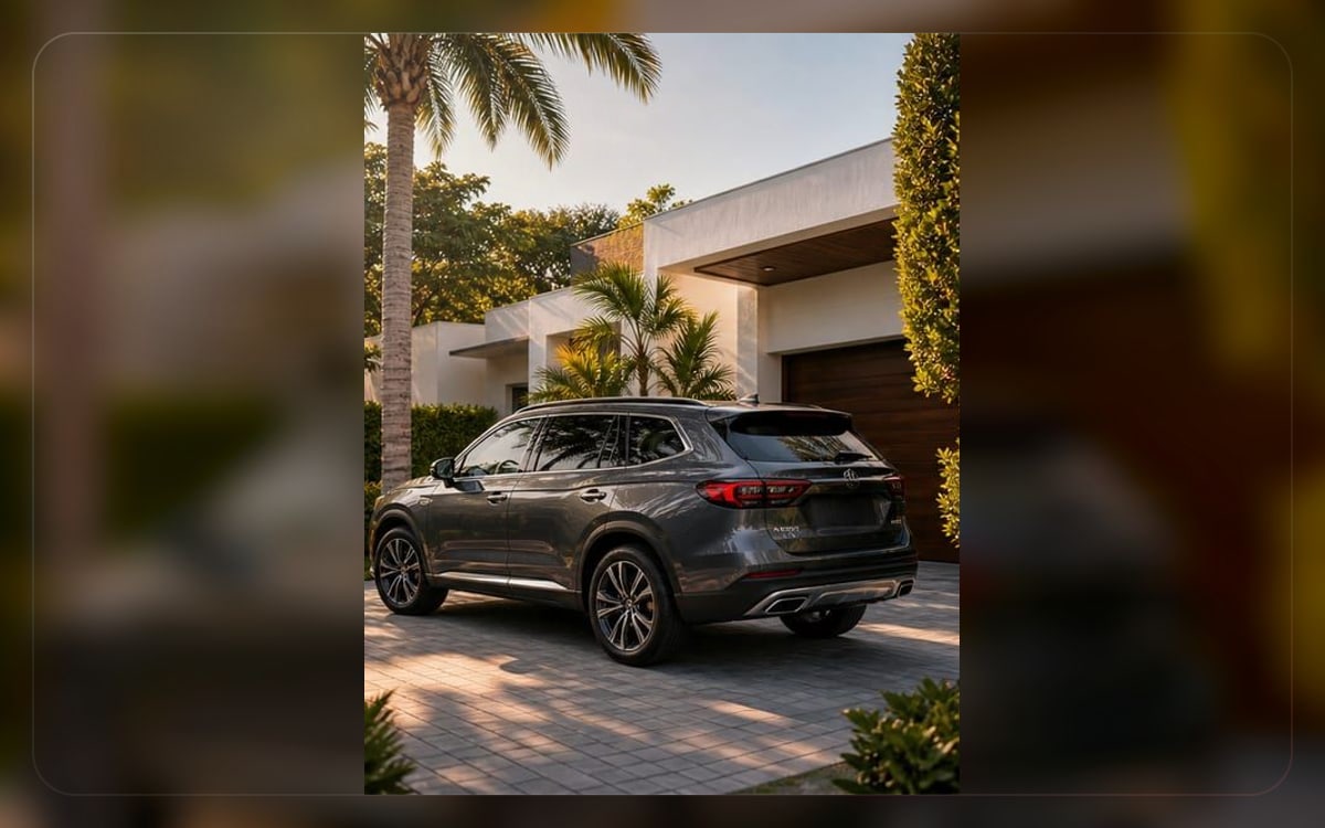 Auto insurance visual showing a family vehicle at a Florida-style home