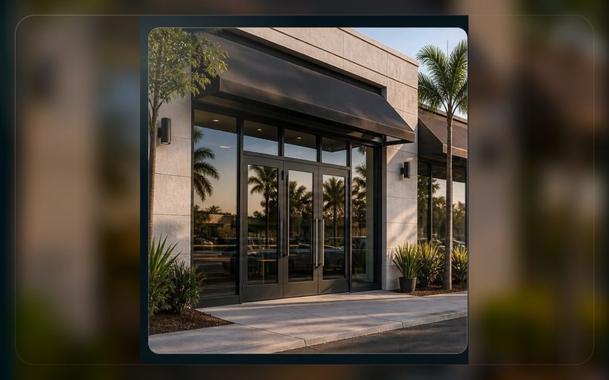 Commercial insurance visual showing a polished Miami business storefront