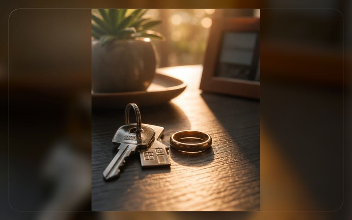 Life insurance visual showing keys and personal planning details on a warm table