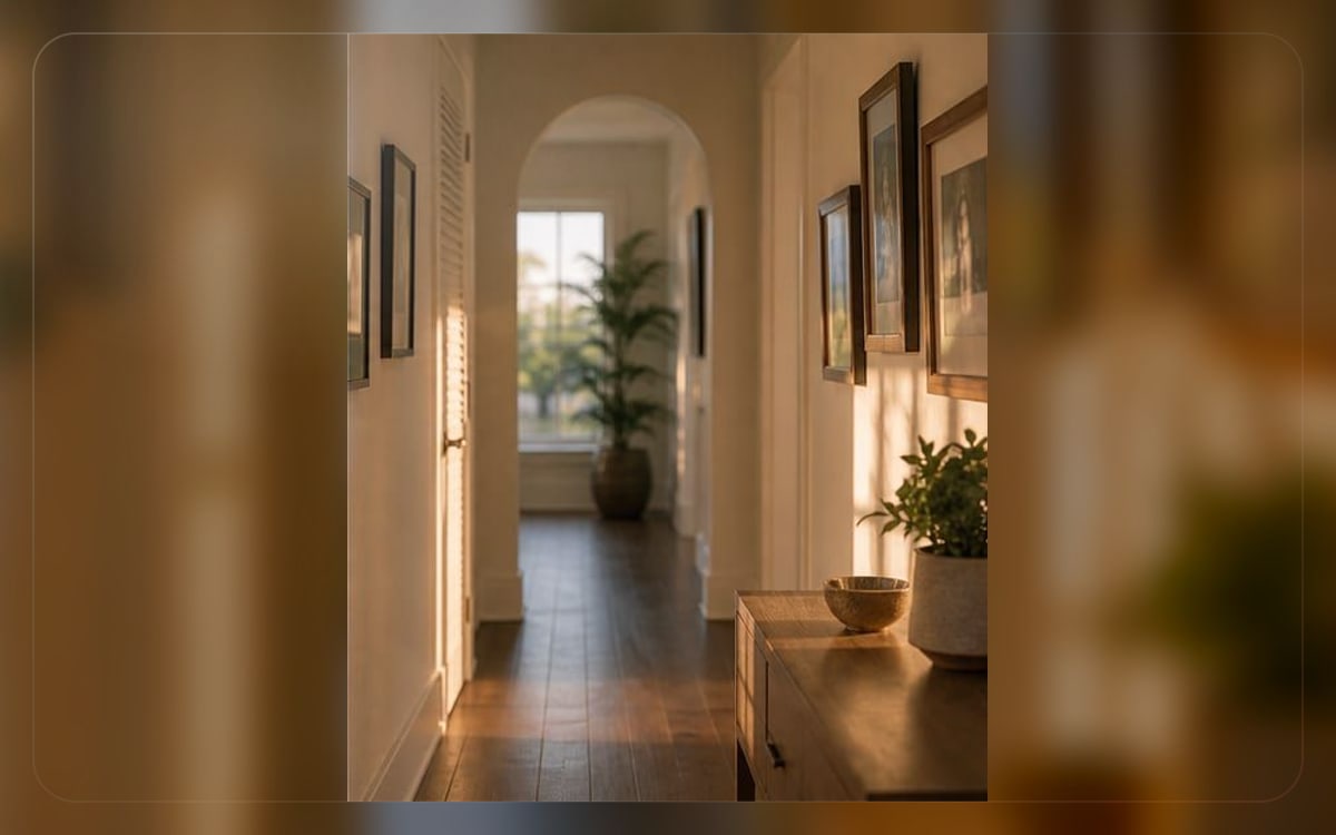 Life insurance visual showing a peaceful home hallway and long-term planning mood