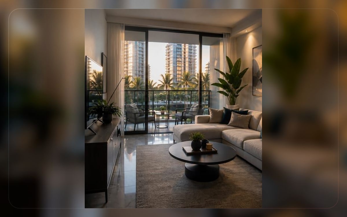 Renters insurance visual showing a modern Miami apartment living room